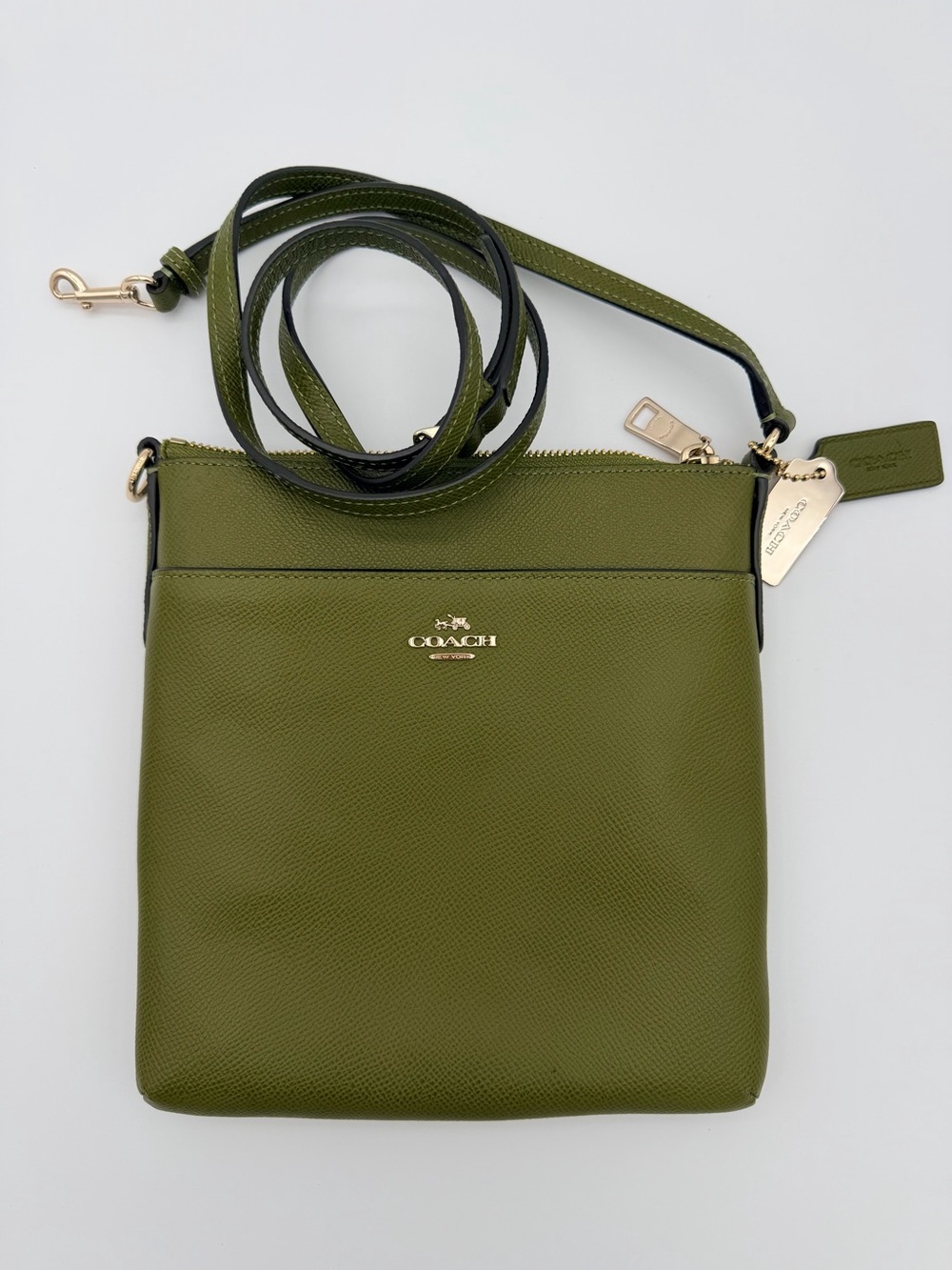 COACH Olive Green Crossbody Bag - Leather Kitt Messenger 52348